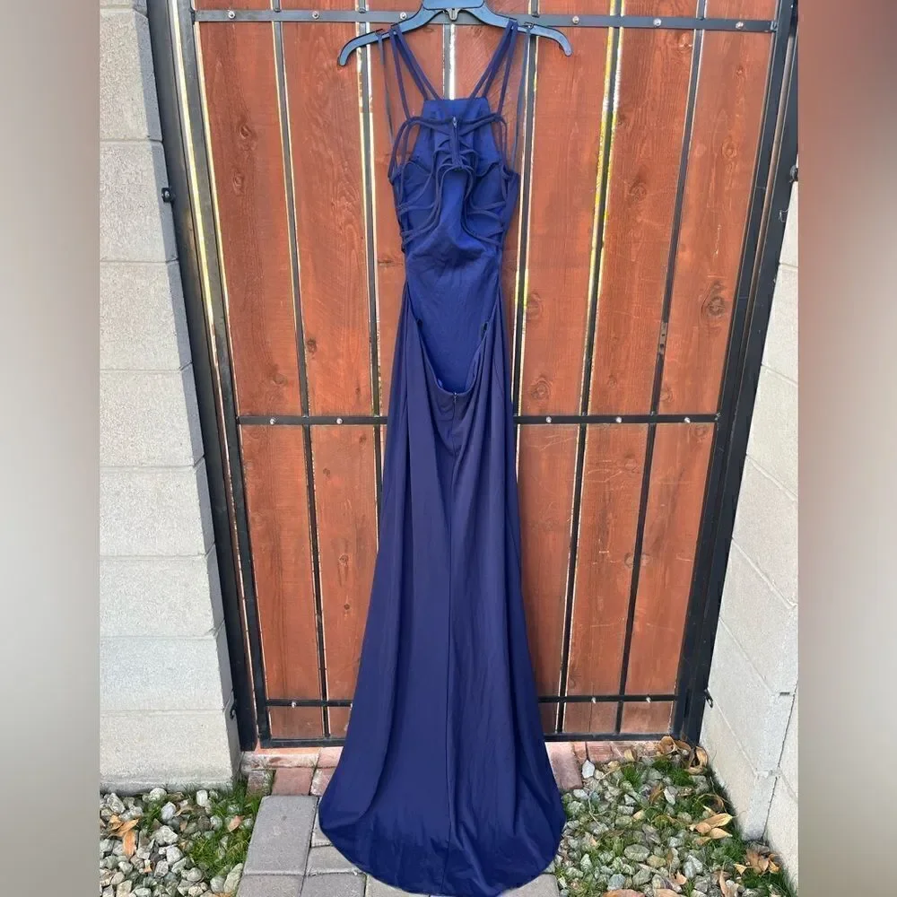 LA FEMME Open Back Jersey Gown Navy size 6